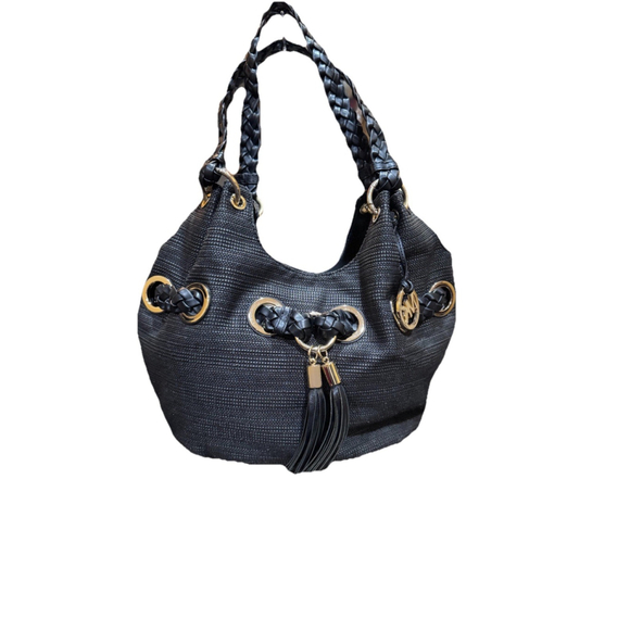 Michael Kors Handbags - Michael Kors Camden Large Straw Tote Trimmed In Leather